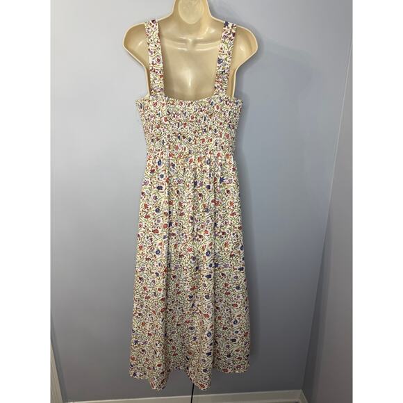 Lea Square Neck Floral Linen Blend Midi Dress Women's M - Picture 10 of 12